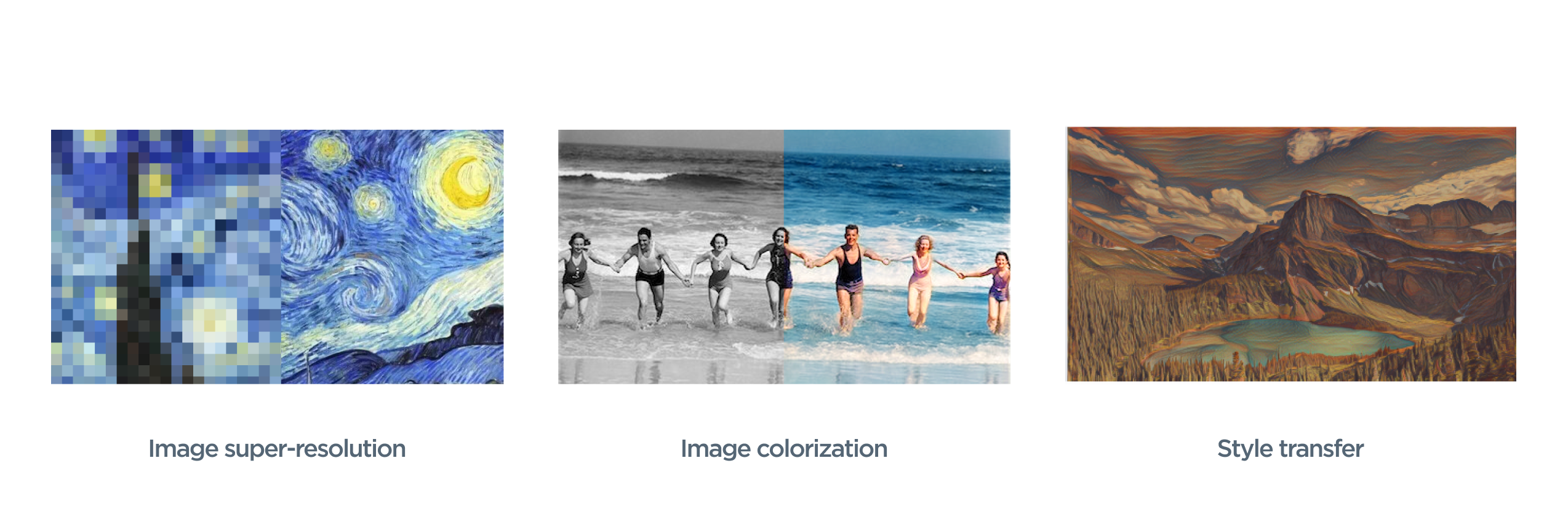 Image colorization, super resolution, style transfer